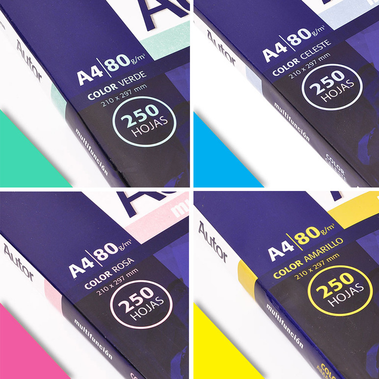 RESMA A4 AUTOR 80GRS COLOR CELESTE PASTEL X 250