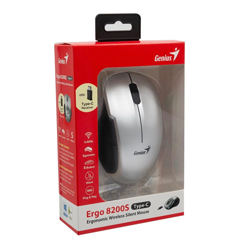 MOUSE WIRE GENIUS ERGO 8200S SILENT SILVER USB-C