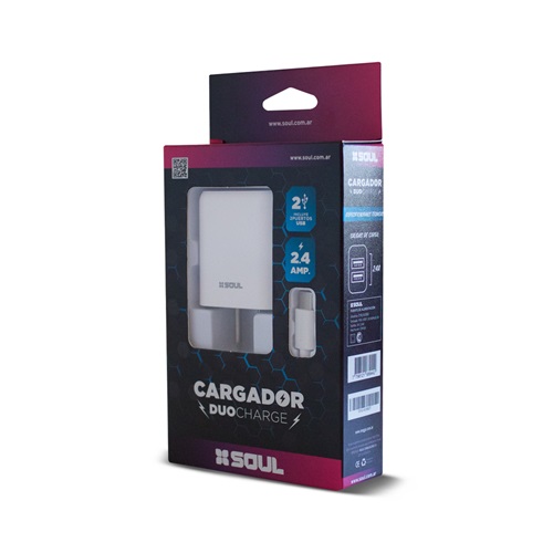 CARGADOR CELU SOUL C/CABLE 2USB/LIGHTNING 2.4A