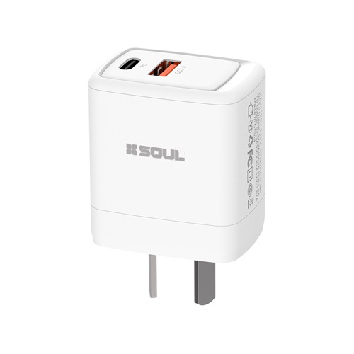 CARGADOR CELU S/CABLE SOUL 2USB/USB-C CARGA RAPIDA